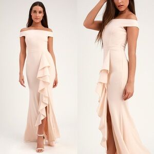 Lulus Mila Cream Ruffled Off-the-Shoulder Maxi Dress | XS